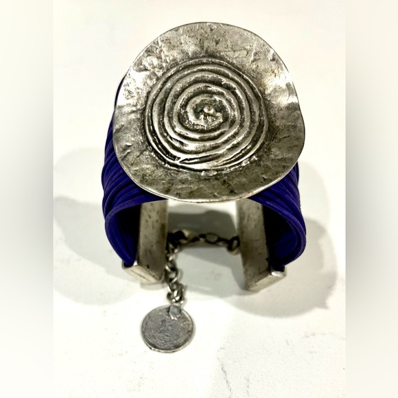 Vintage Spiral Pendant Multi Cord Bracelet, Purple & Silver, Statement Bracelet - Picture 10 of 11